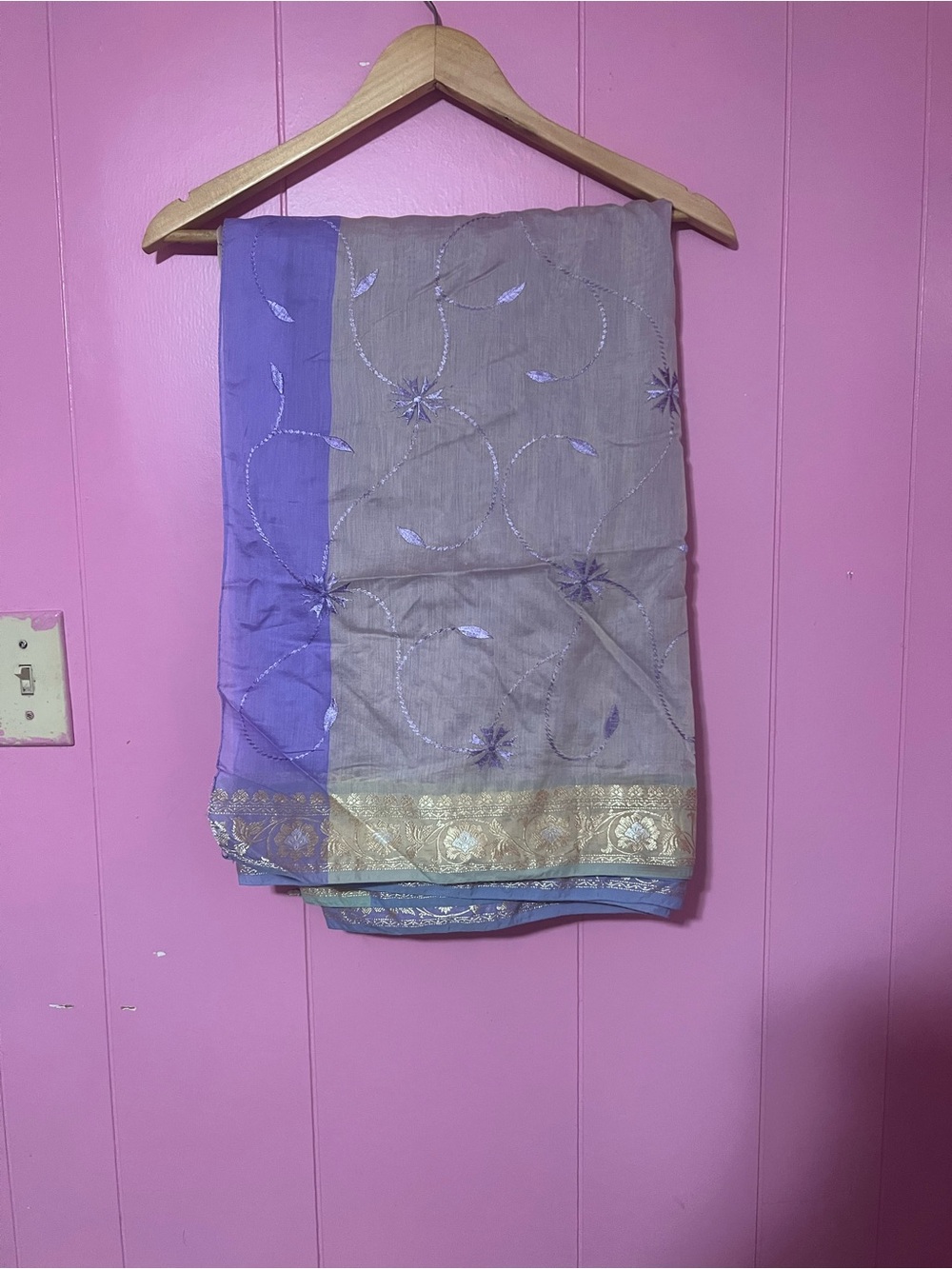 Elegant Lavender and Beige Embroidered Women’s Indian Saree
